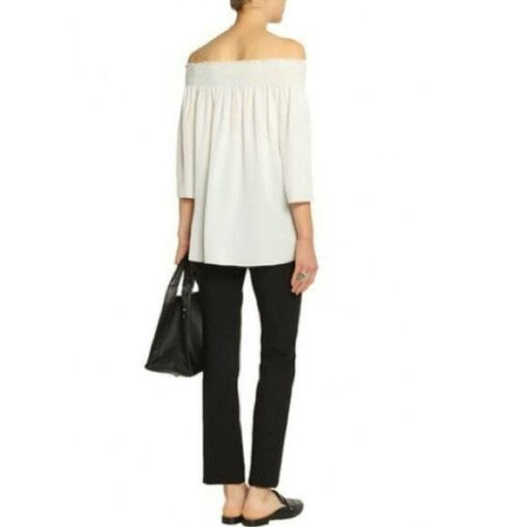 Theory Silk Off The Shoulder Smocked 3/4 Sleeve White Ivory Blouse Size M - Picture 5 of 13